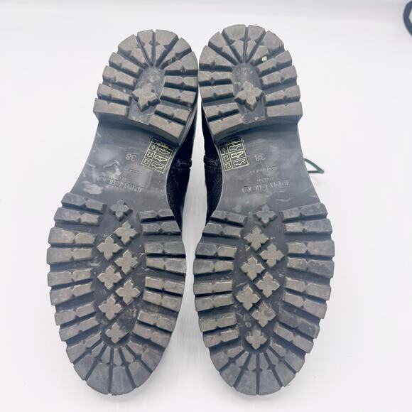 JIMMY CHOO Cruz Flat Black Grainy Leather Combat Boots with Crystal Detail - Picture 15 of 16